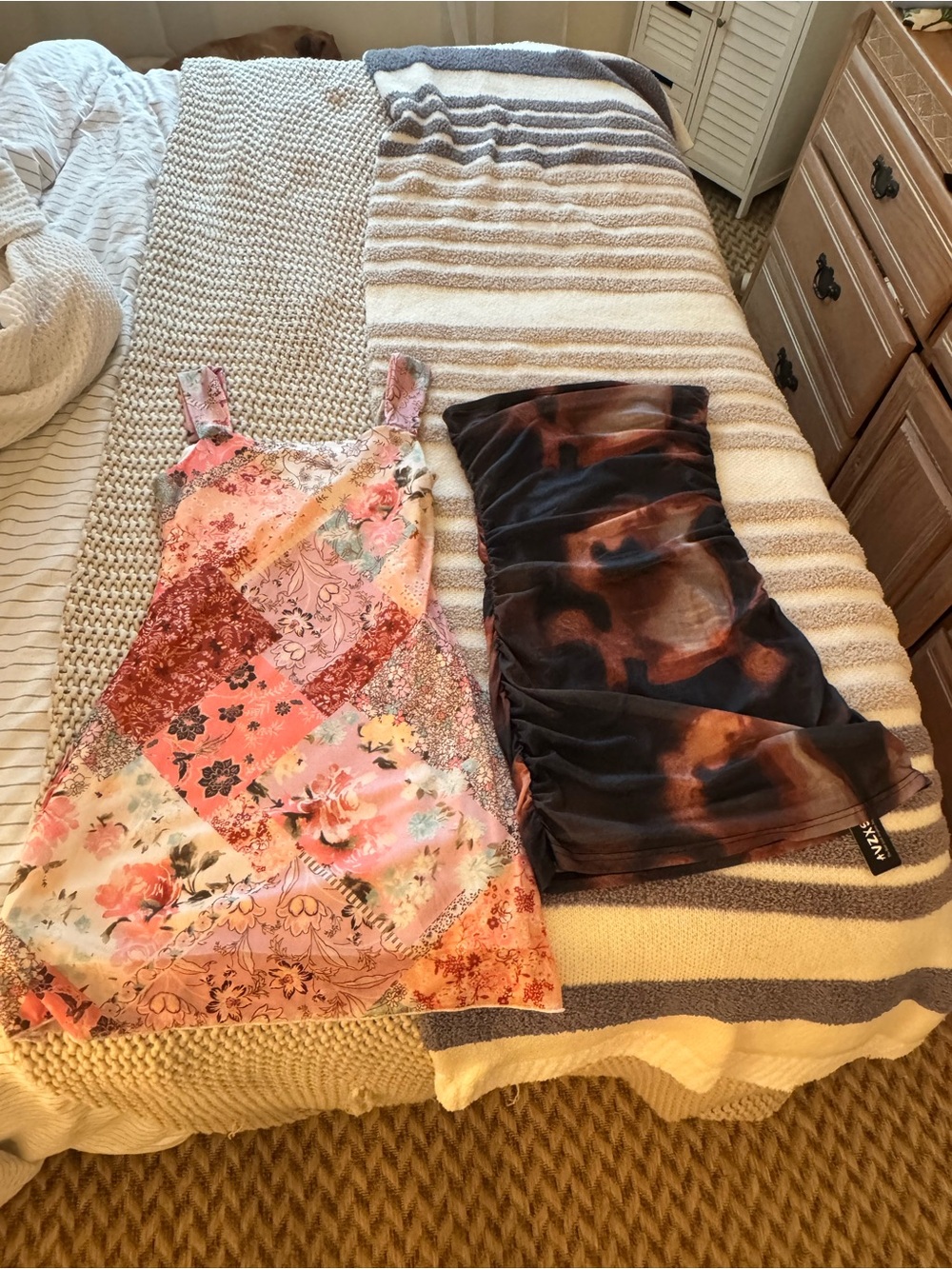 Patchwork Pink Floral Sundress & Abstract Black-Brown Mini Duo
